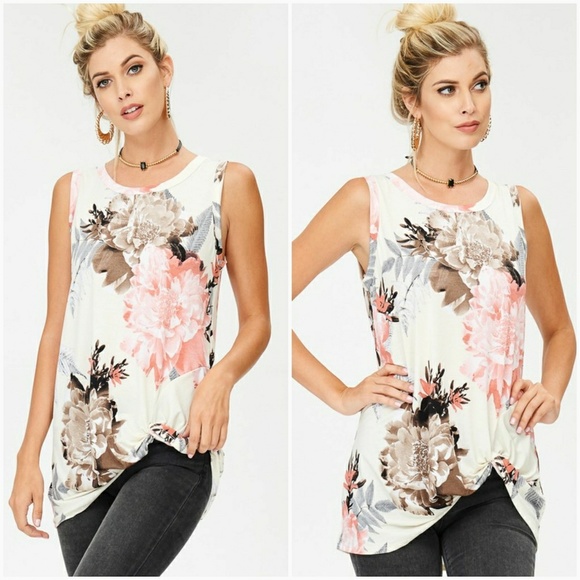 Floral Print Top with Knot Detail - Picture 2 of 5
